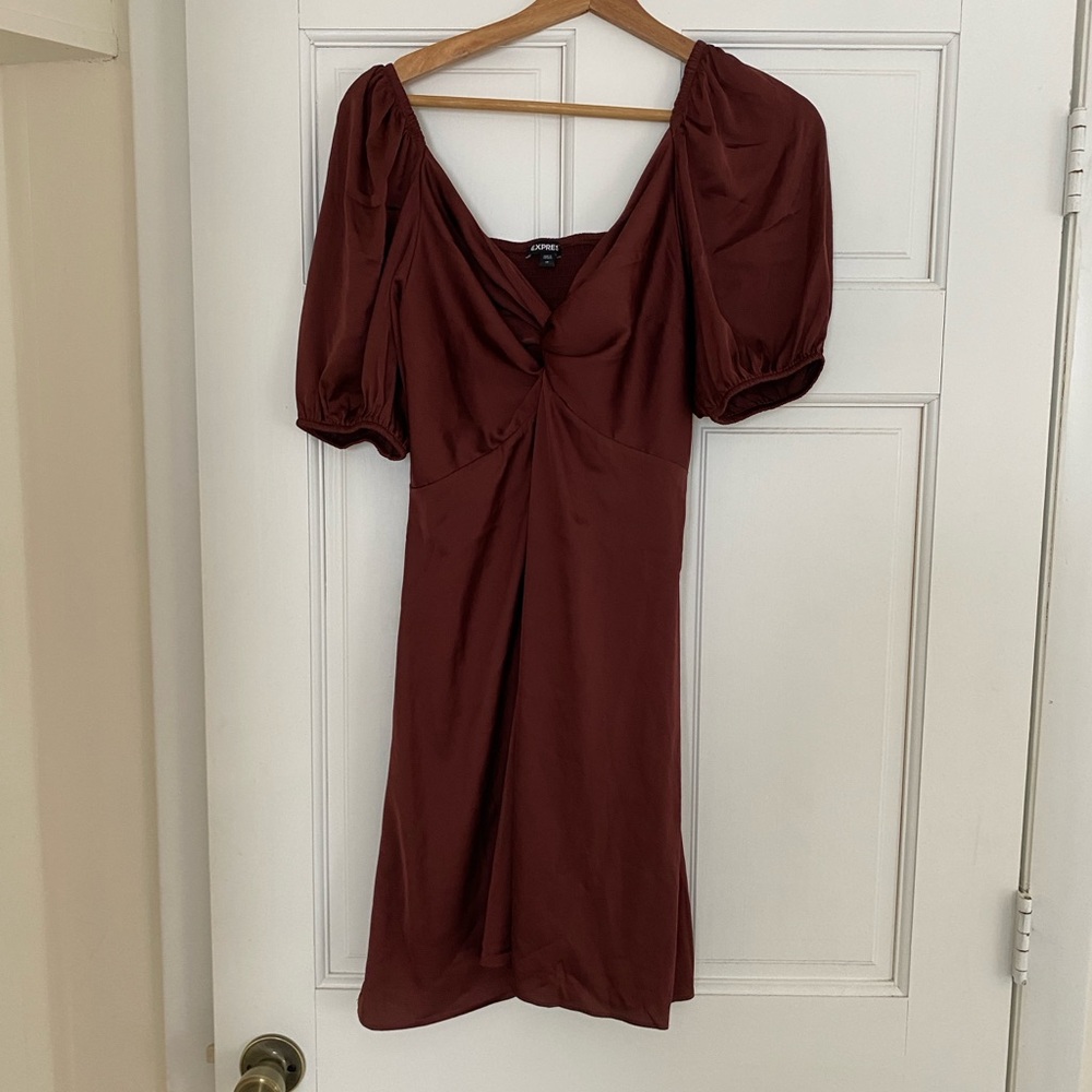 Express Red Ruched Puff Sleeve Sheath Dress
